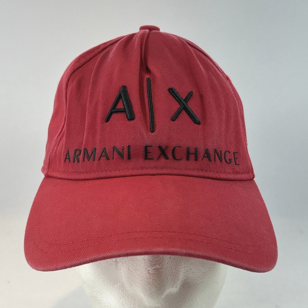 Vintage Armani Exchange Hat Cap Strap Back Red Adjustable Embroidered A/X Logo - Picture 2 of 10